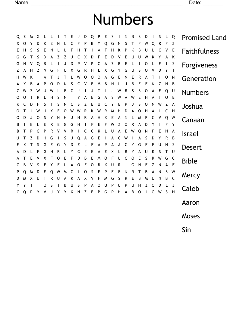 Numbers Word Search