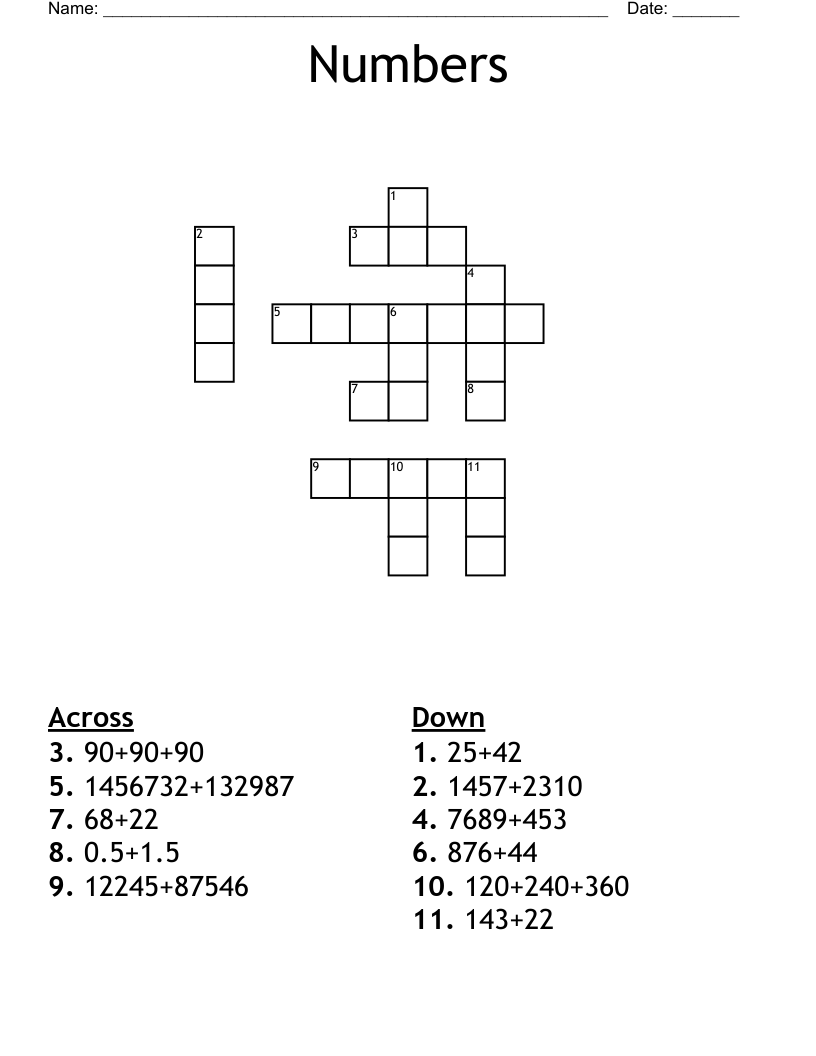 Numbers Crossword