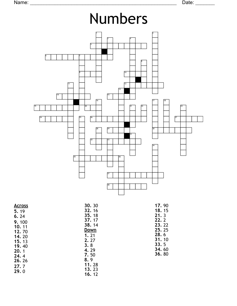 Numbers Crossword