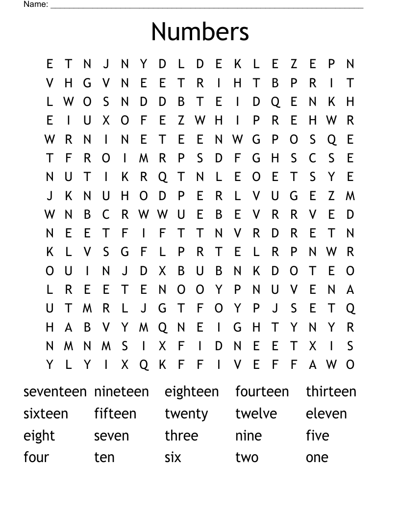 Numbers Word Search