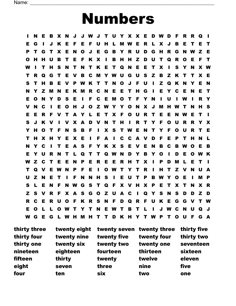 Numbers Word Search