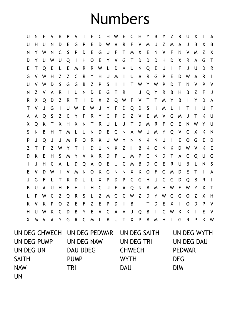 Numbers Word Search