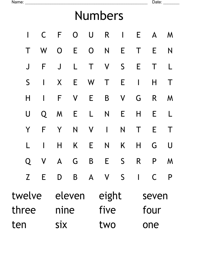 Numbers Word Search