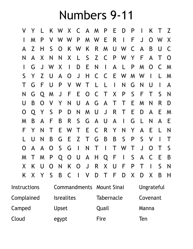 Numbers 9-11 Word Search