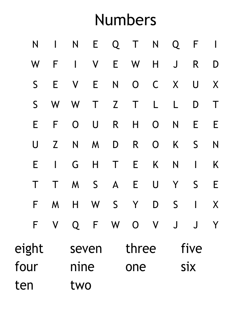 Numbers Word Search
