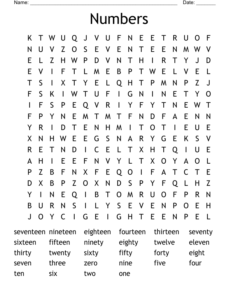 Numbers Word Search