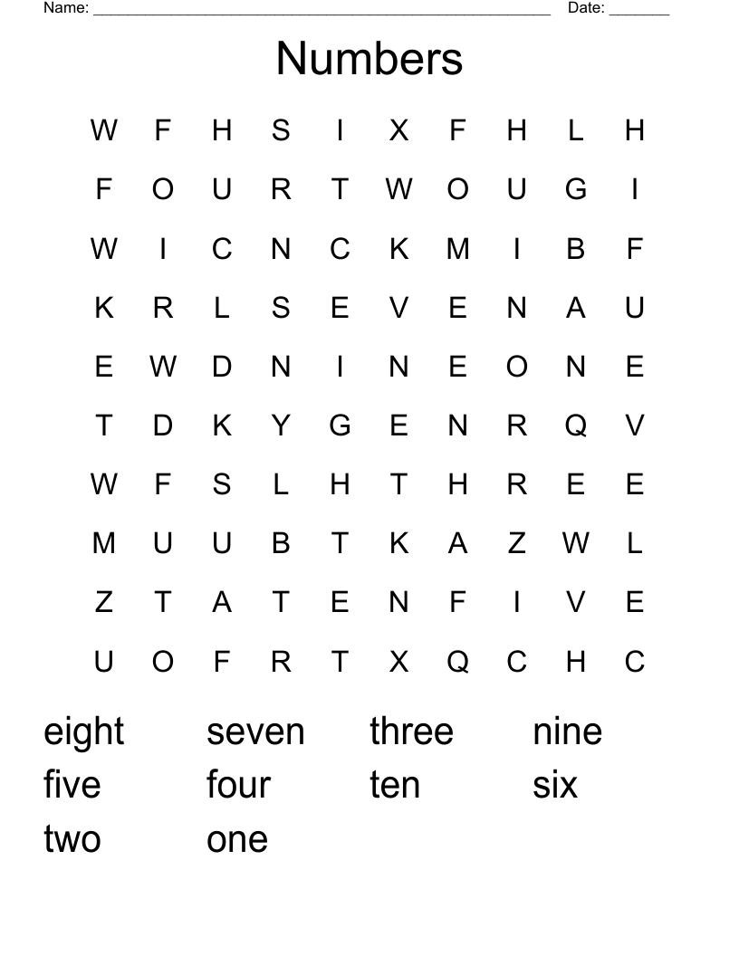 Numbers Word Search