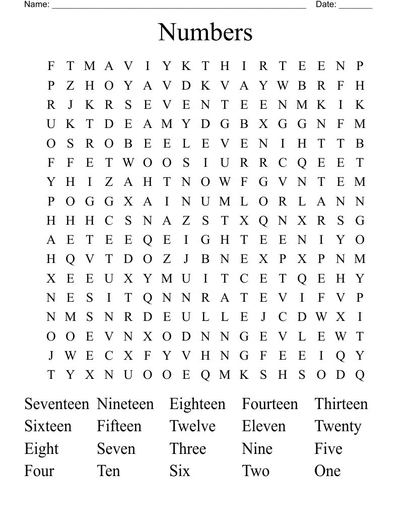Numbers Word Search