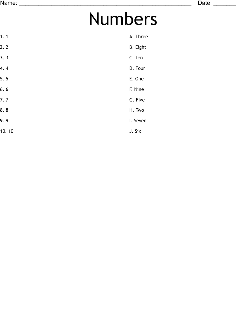 Numbers Worksheet