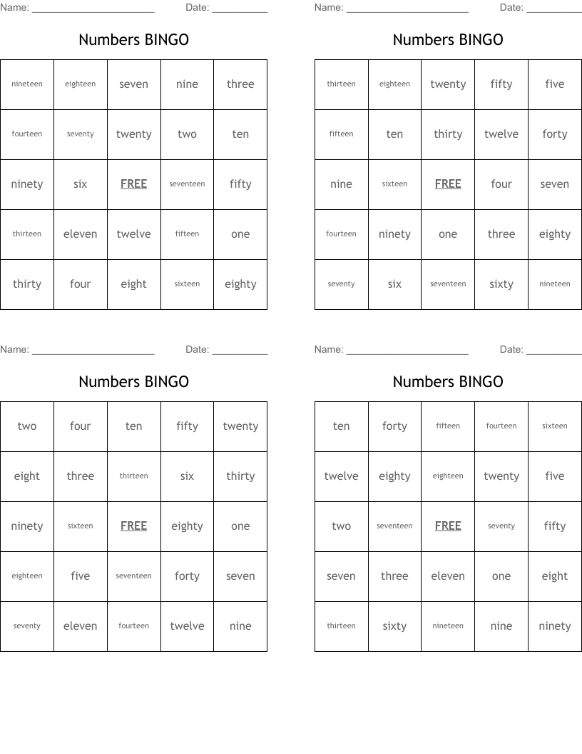 Numbers BINGO