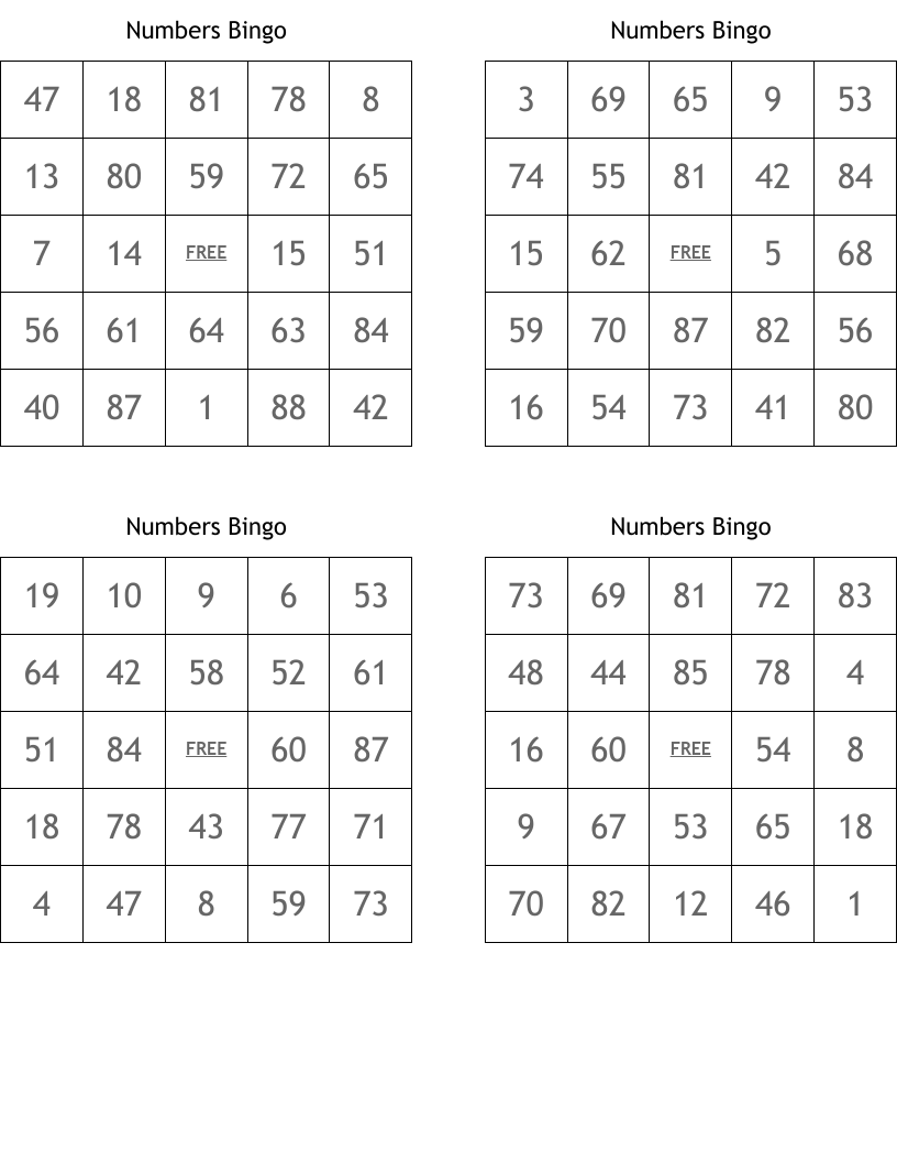 Numbers Bingo