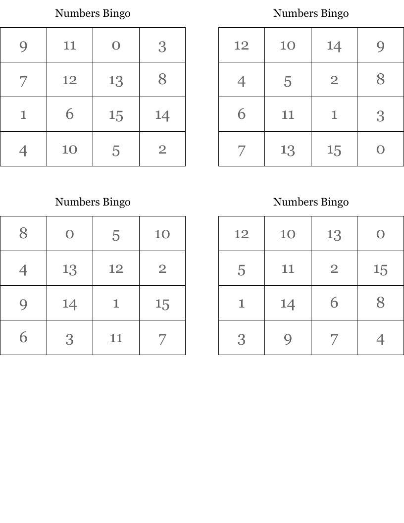 Numbers Bingo