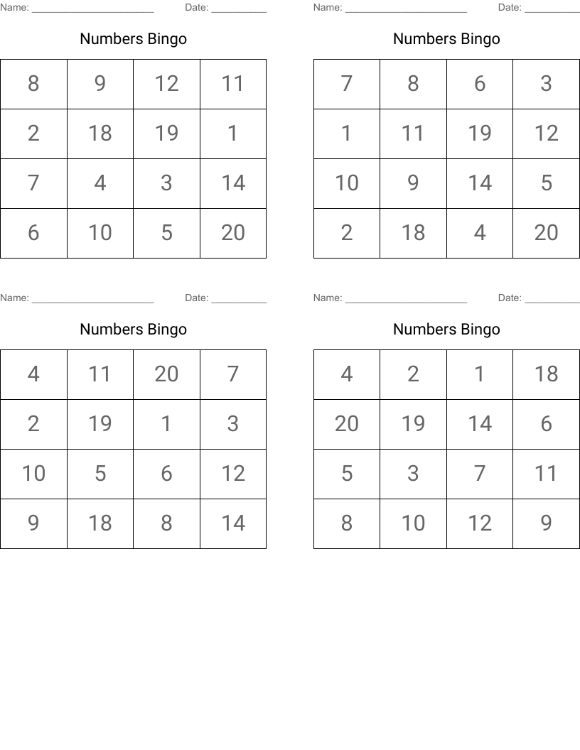 Numbers Bingo