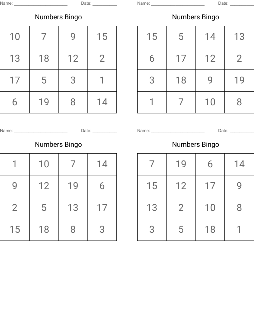Numbers Bingo