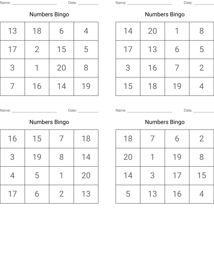 Numbers Bingo