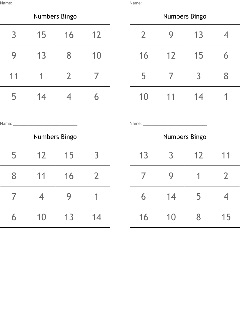 Numbers Bingo
