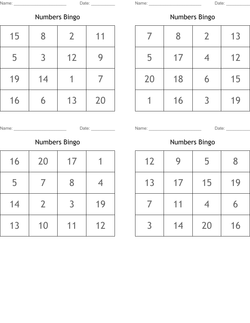 Numbers Bingo 