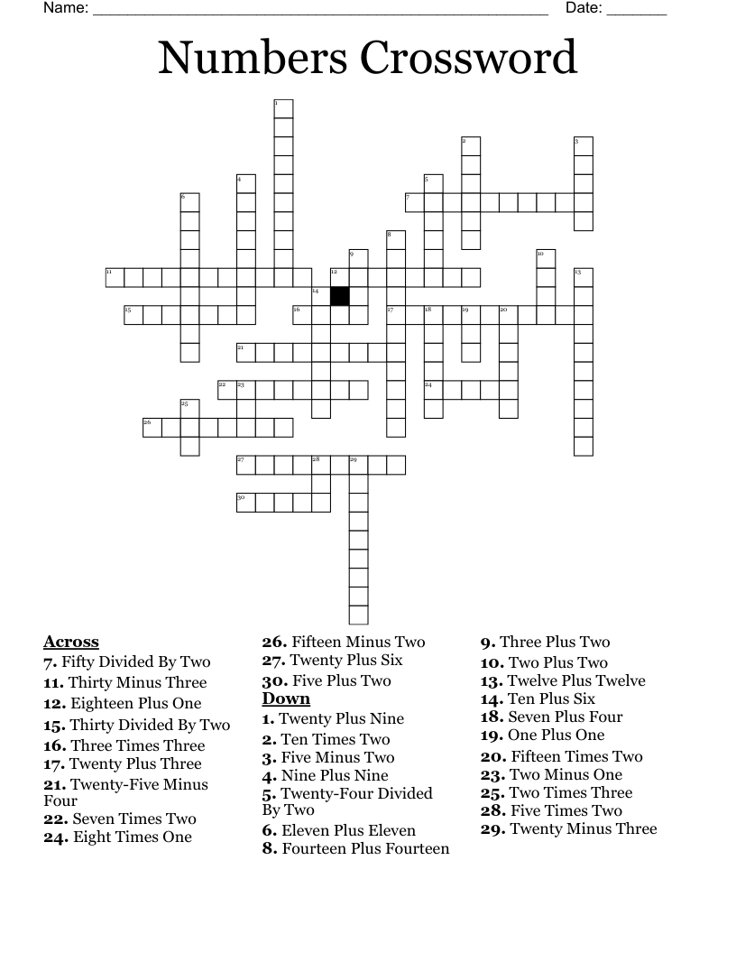 Numbers Crossword