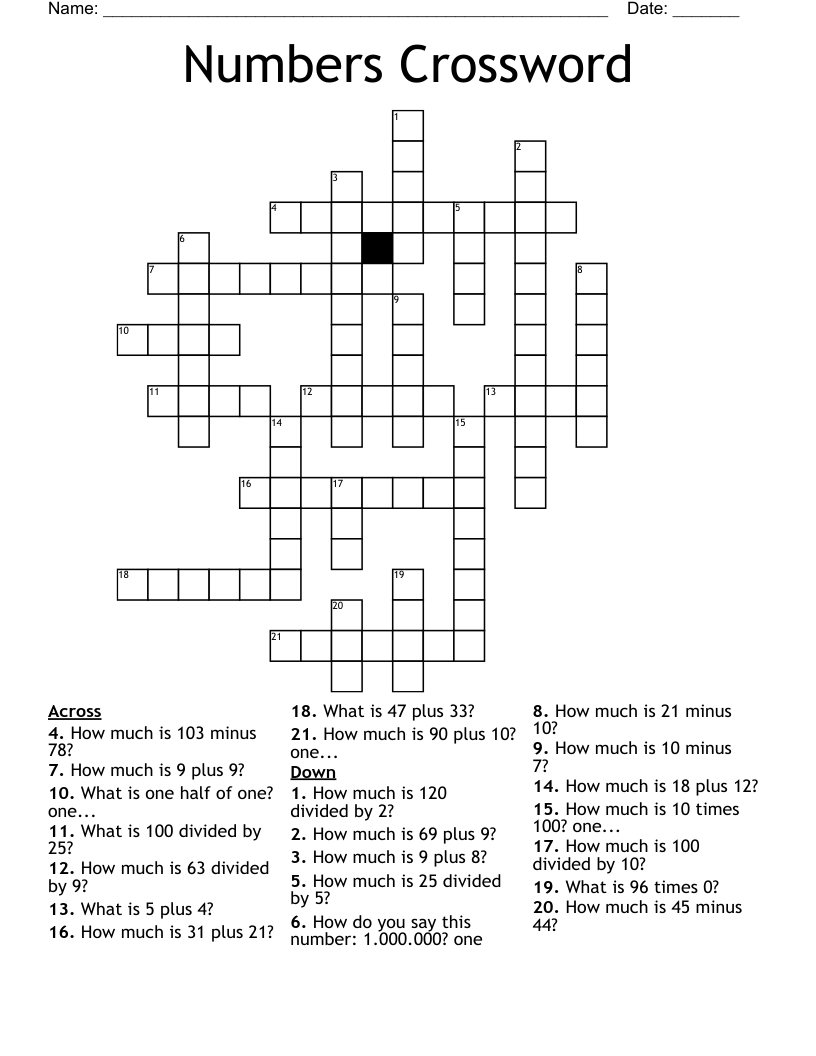 Numbers Crossword
