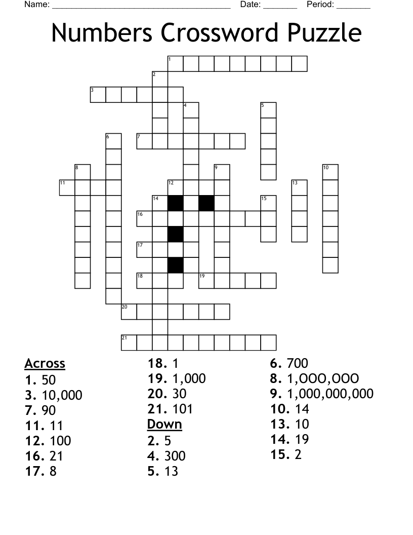Numbers Crossword Puzzle