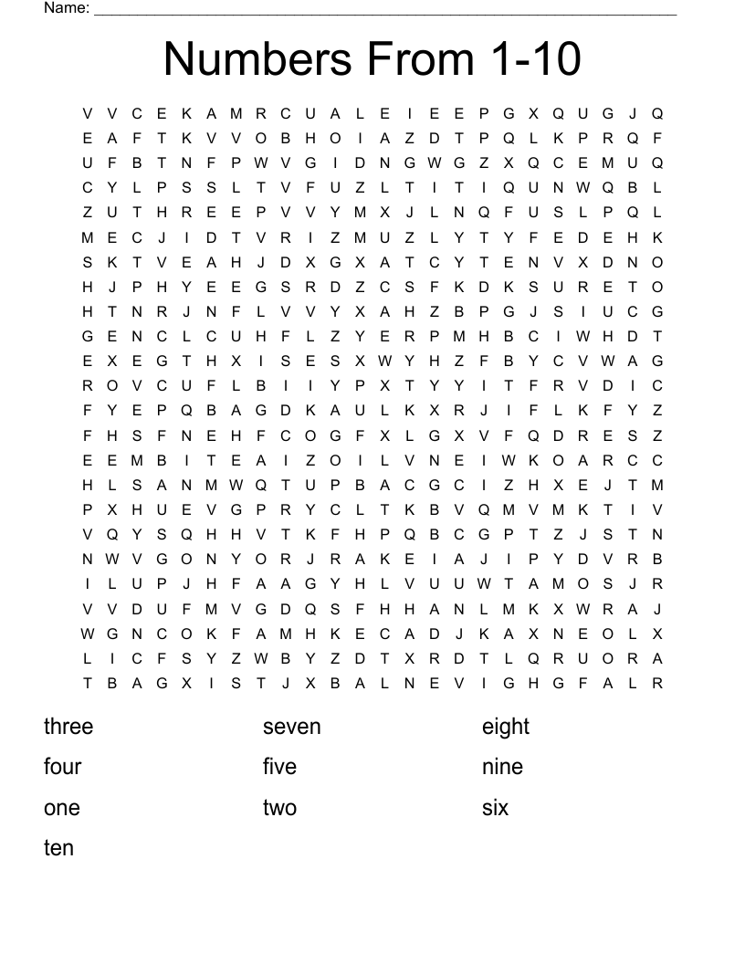 Numbers From 1-10 Word Search