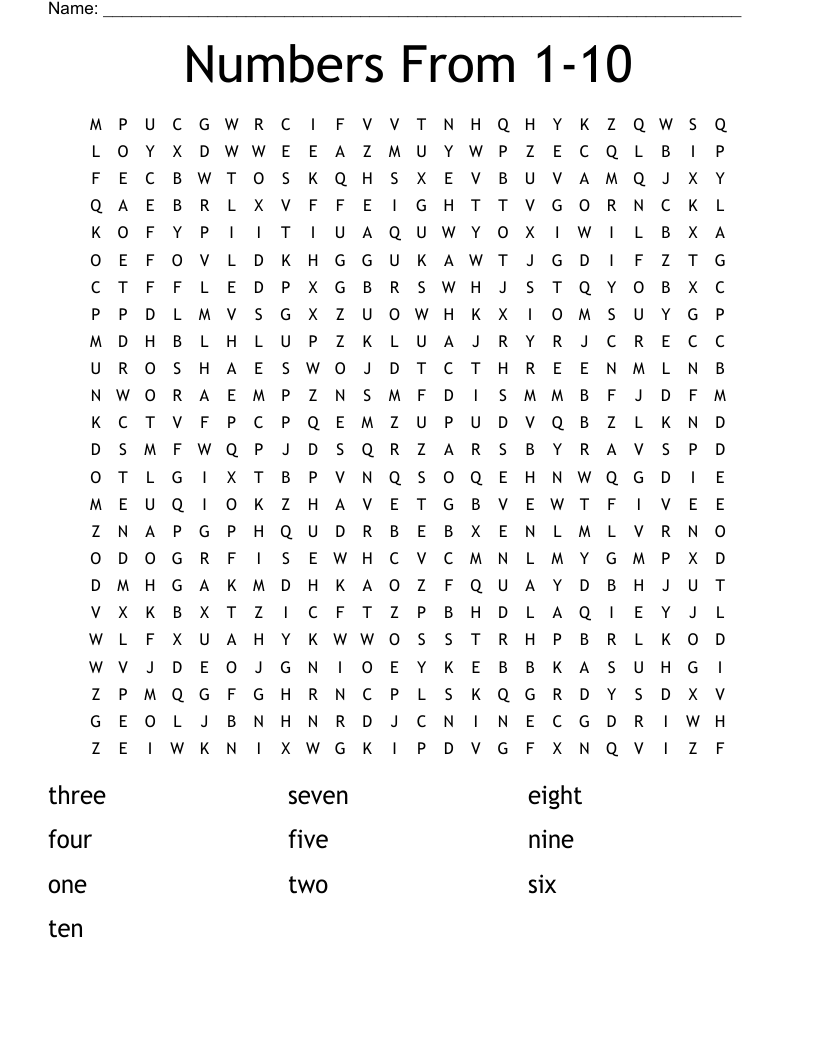 Numbers From 1-10 Word Search