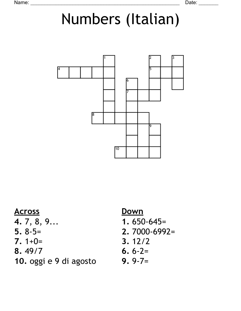 Numbers (Italian) Crossword