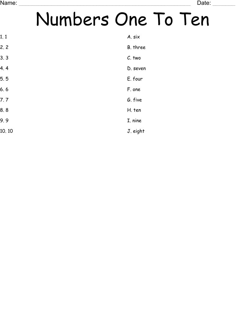 Numbers One To Ten Worksheet