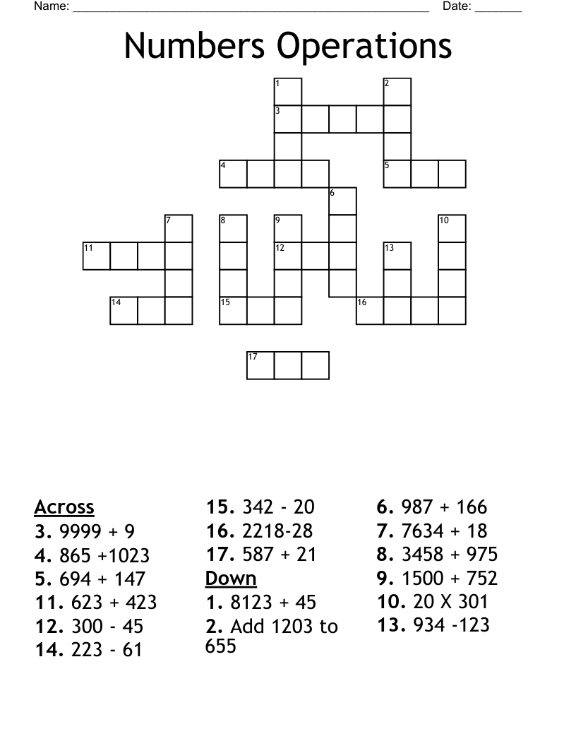 Numbers Operations Crossword