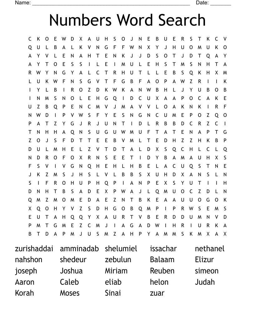 Numbers Word Search