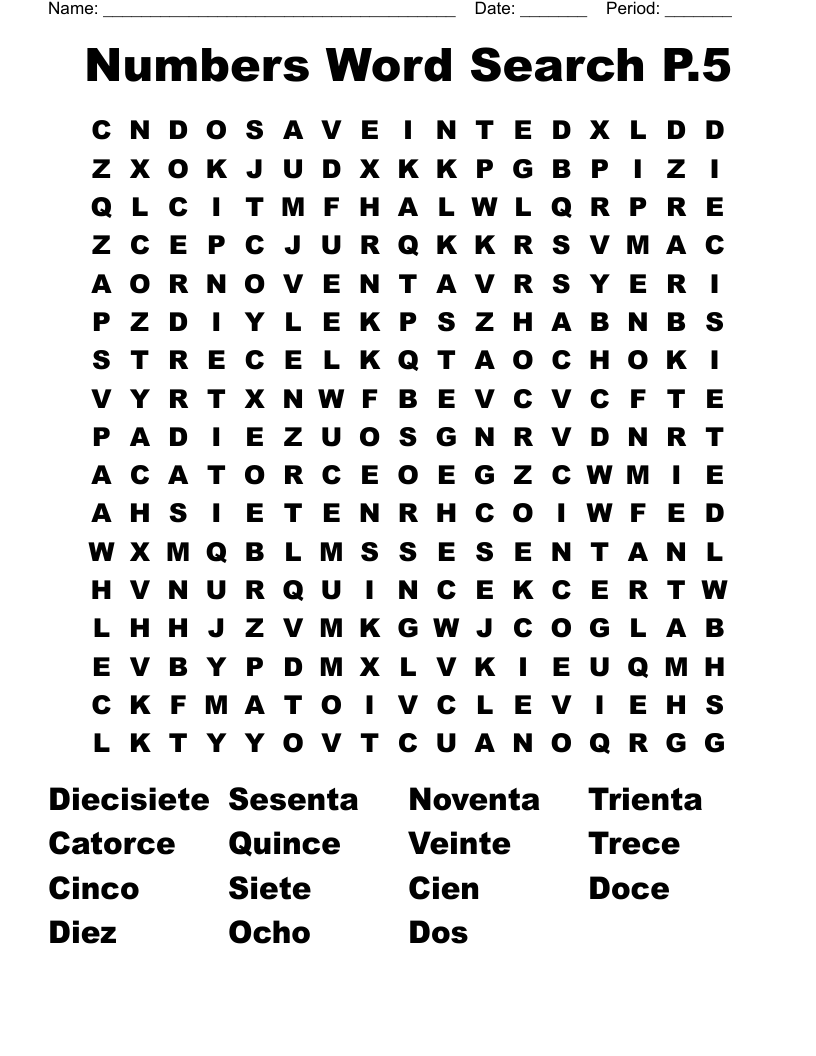 Numbers Word Search P.5