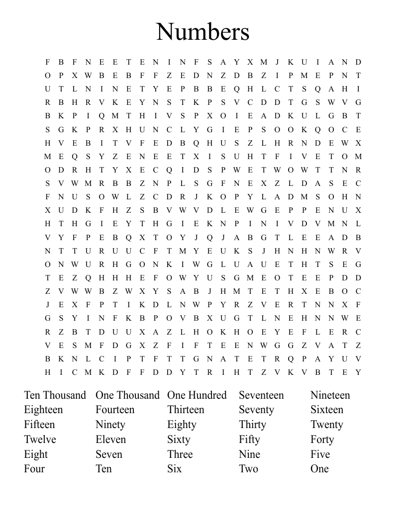 Numbers  Word Search
