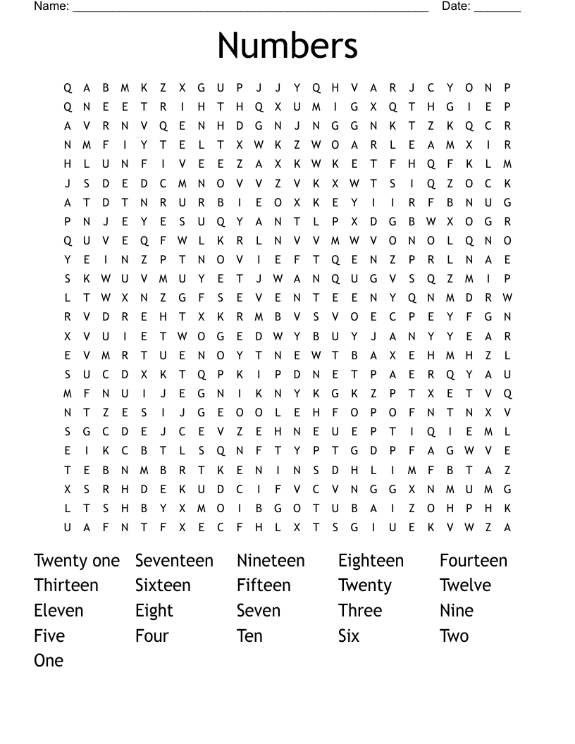 Numbers  Word Search