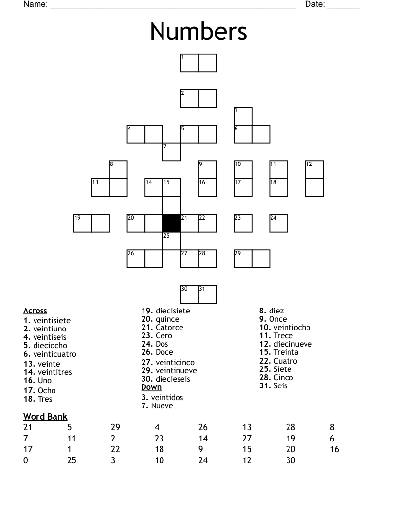 Numbers  Crossword