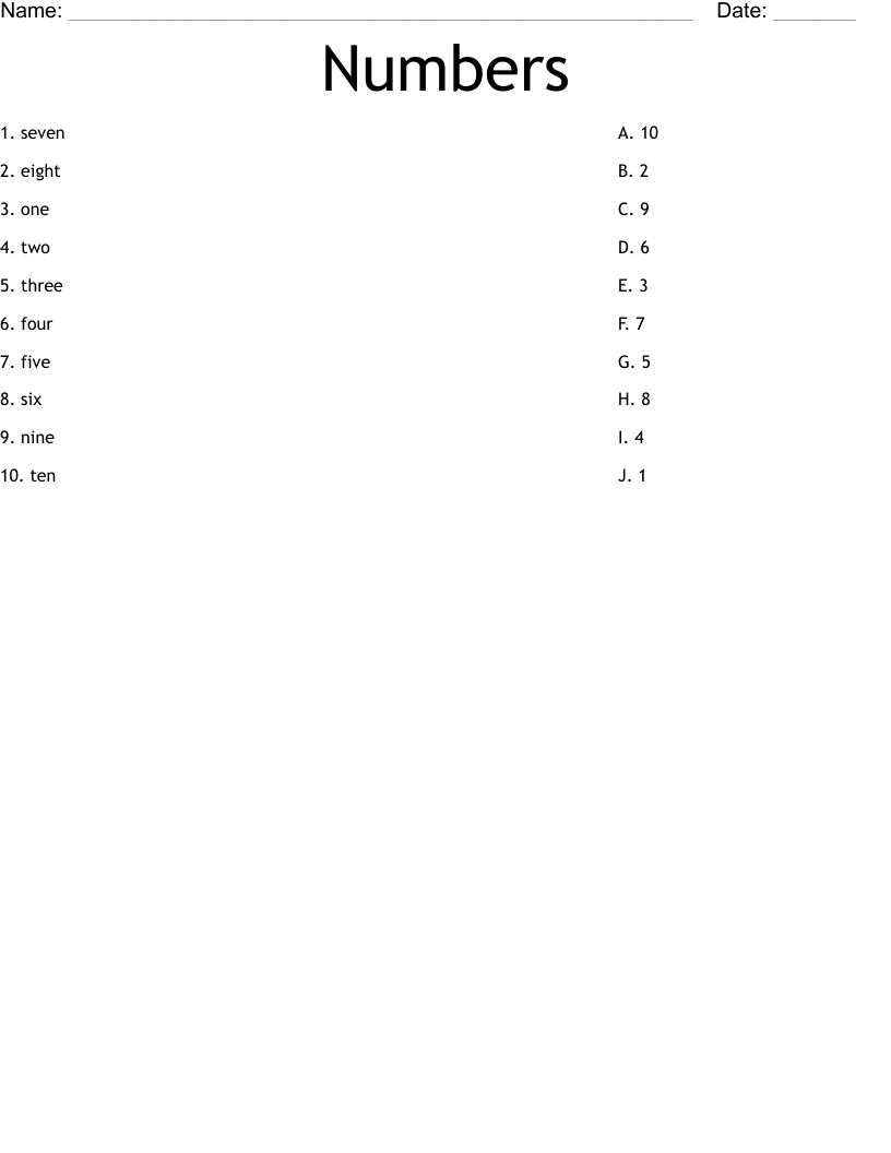 Numbers  Worksheet