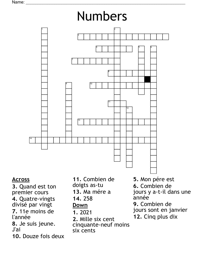 Numbers  Crossword