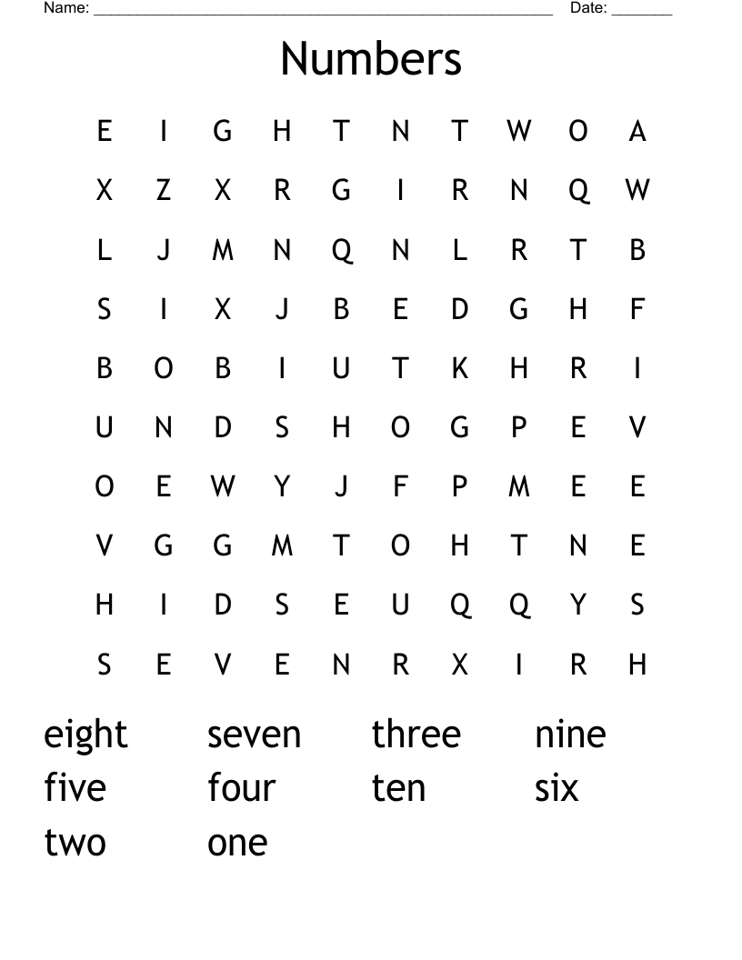 Numbers  Word Search