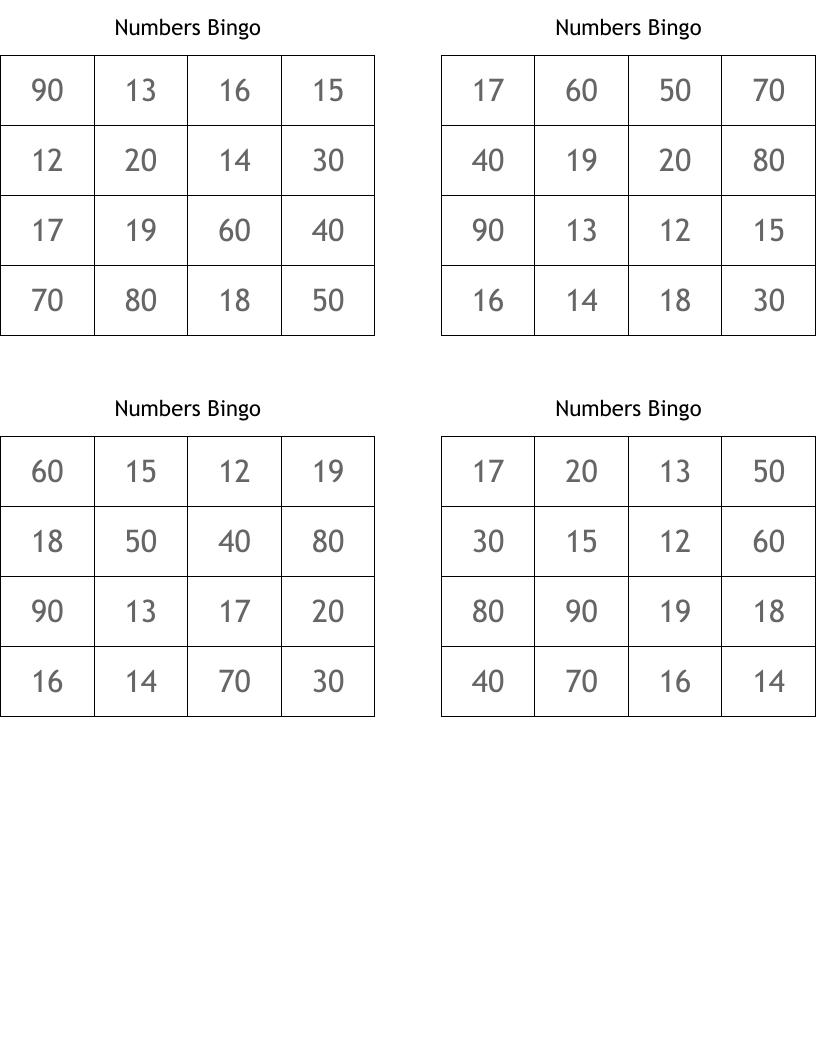 Numbers  Bingo