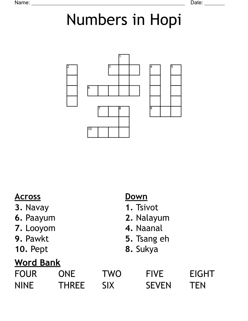 Numbers in Hopi Crossword