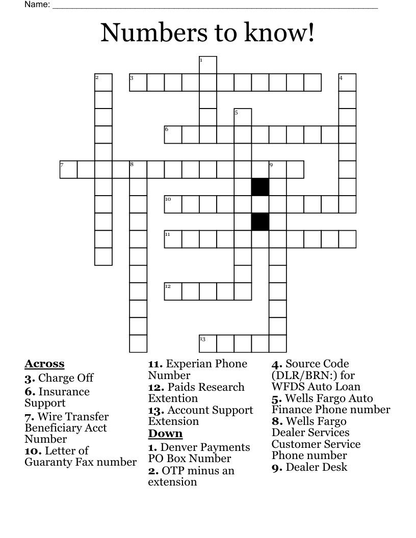 Numbers to know! Crossword