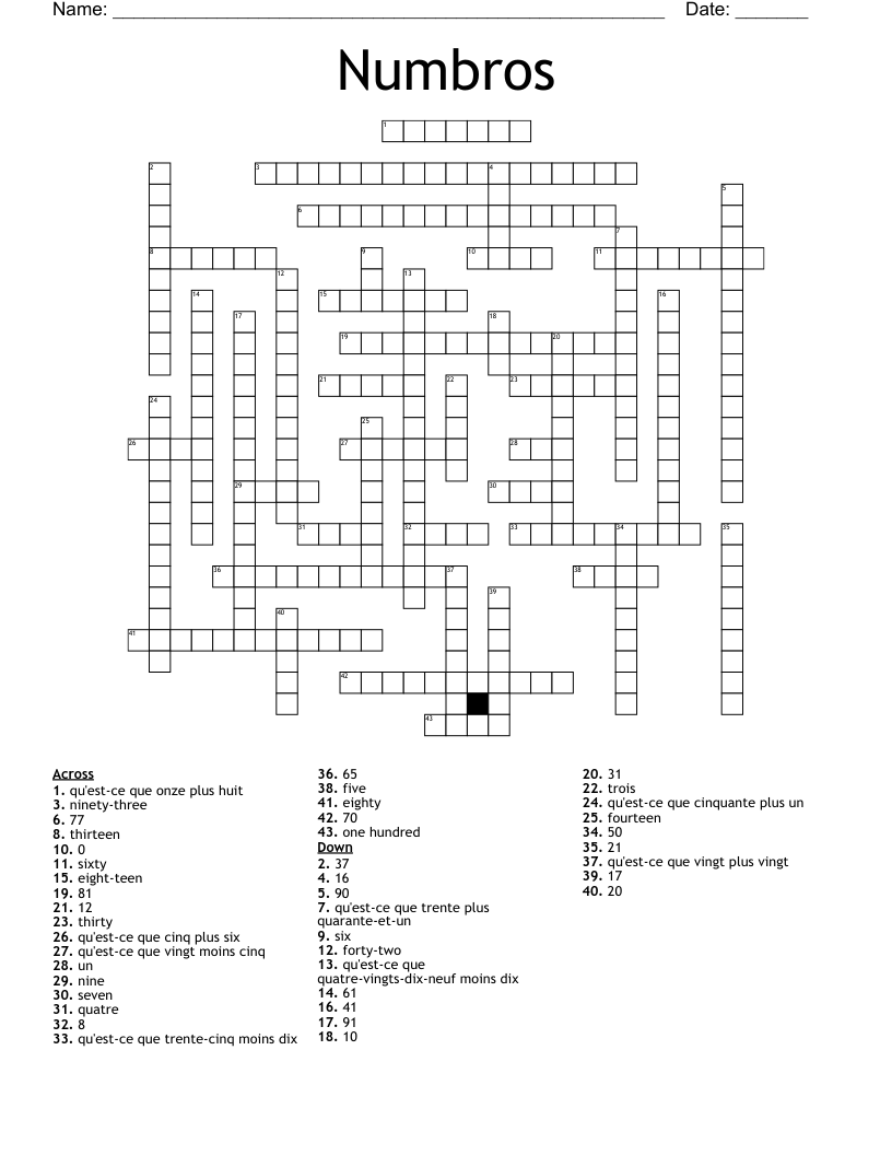 Numbros Crossword