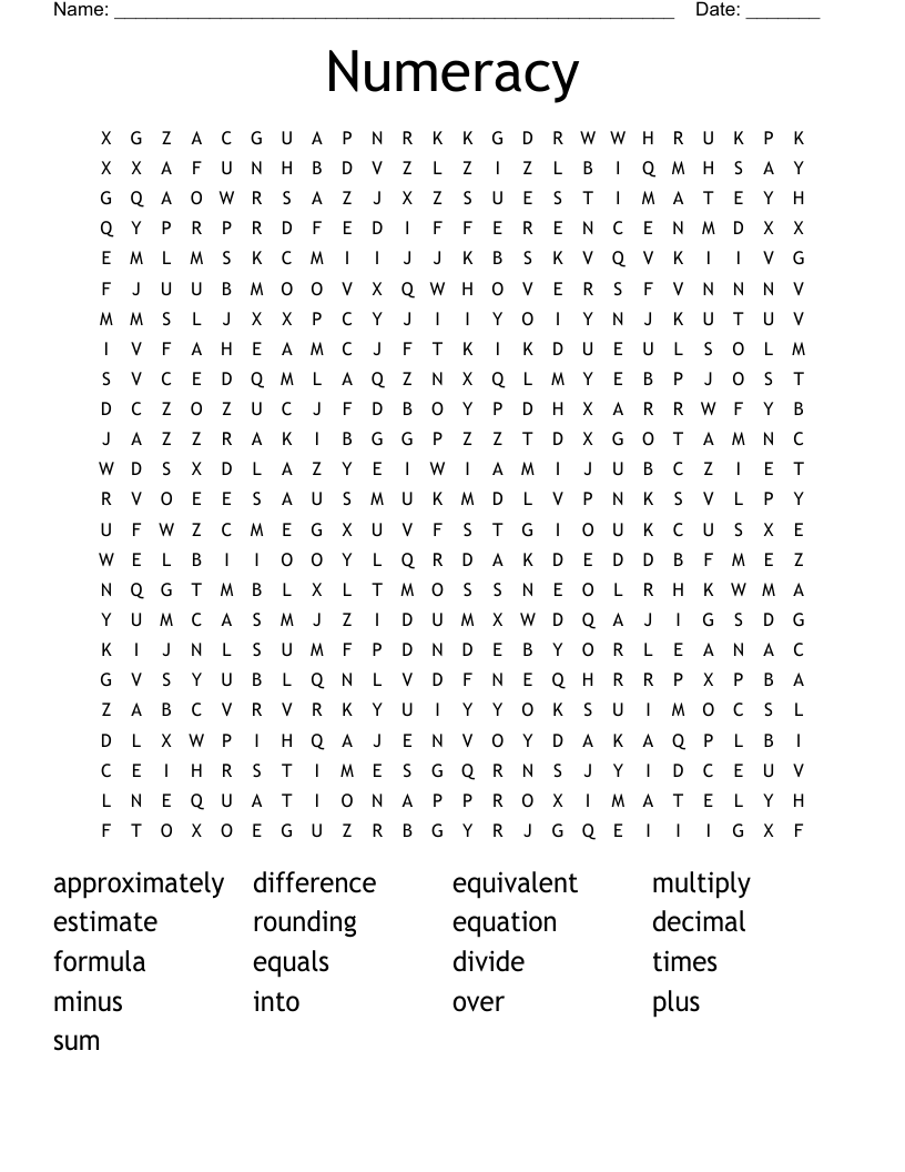 Numeracy Word Search