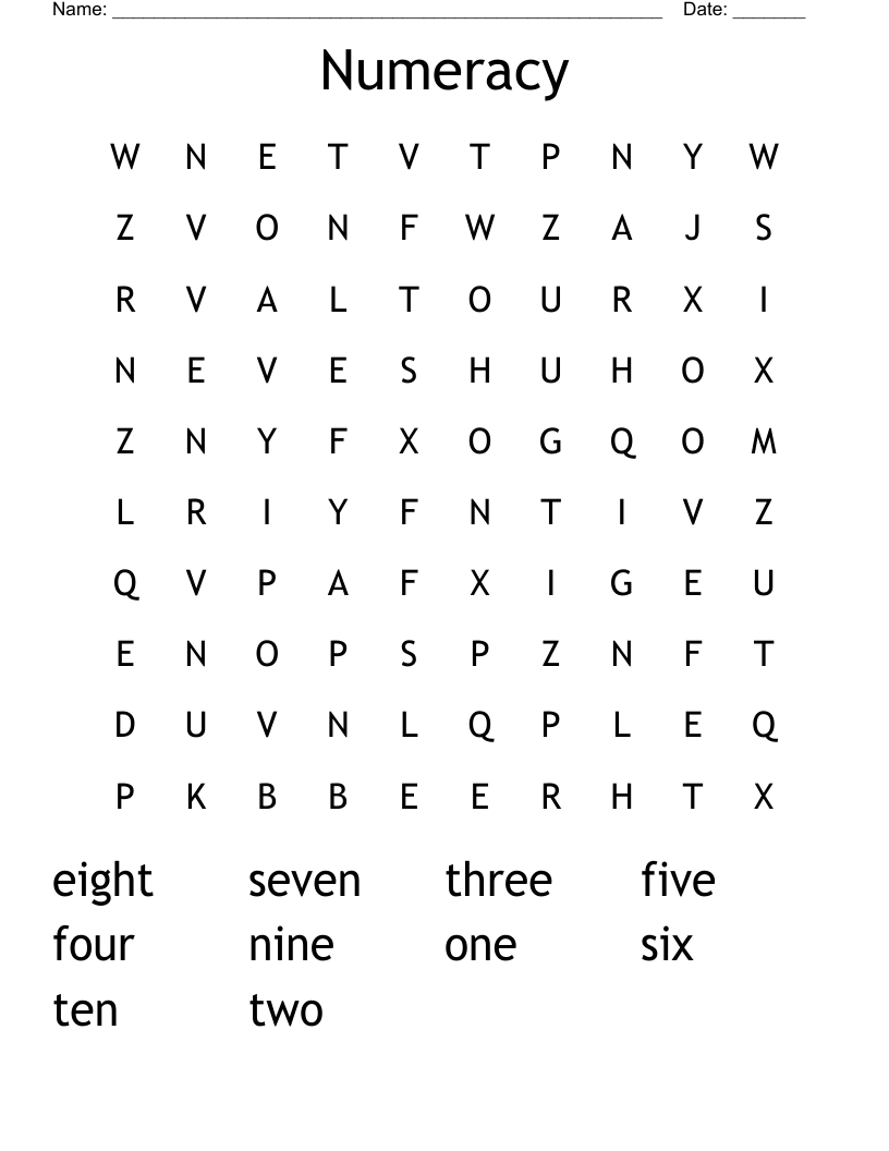 Numeracy  Word Search