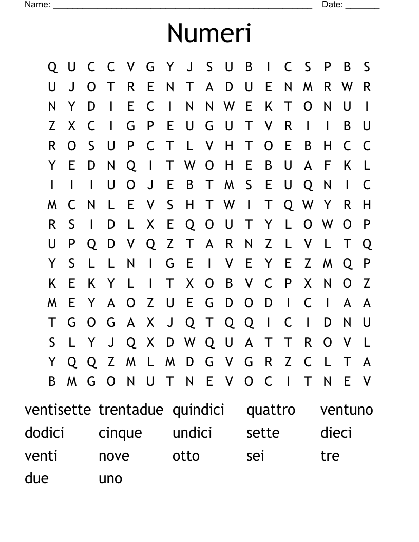 Numeri Word Search