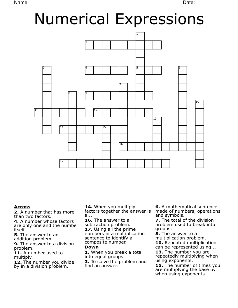 Numerical Expressions Crossword