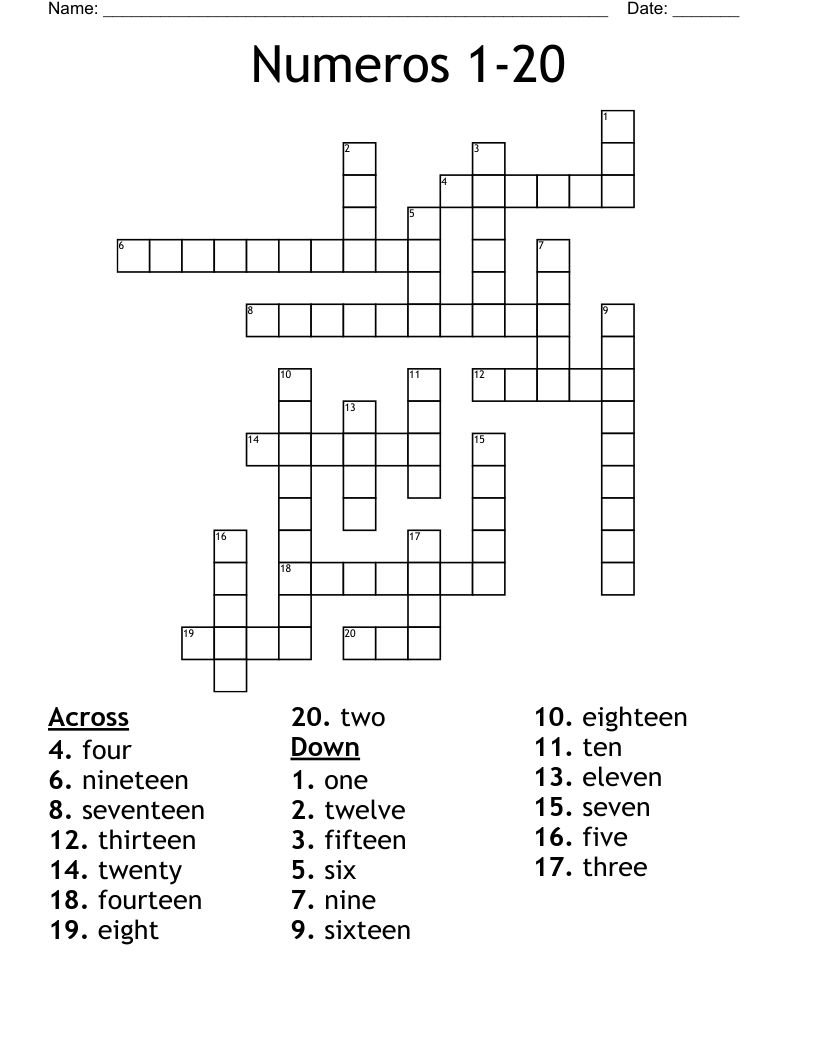 Numeros 1-20 Crossword
