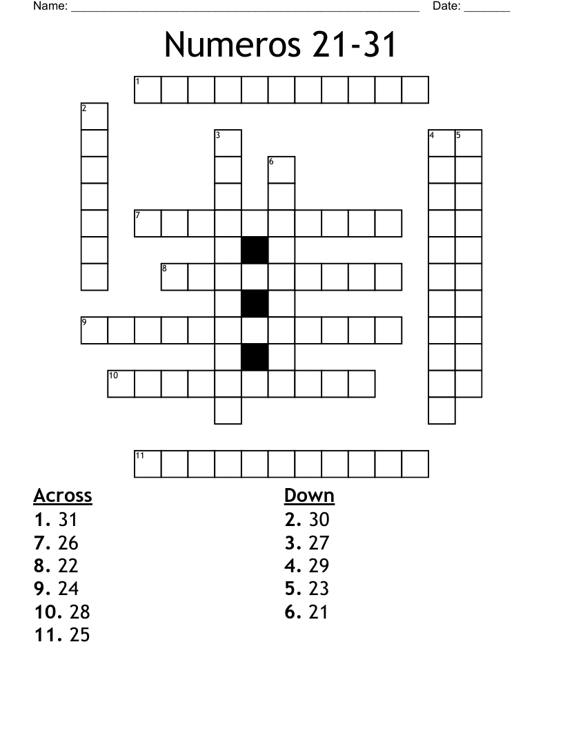 Numeros 21-31 Crossword
