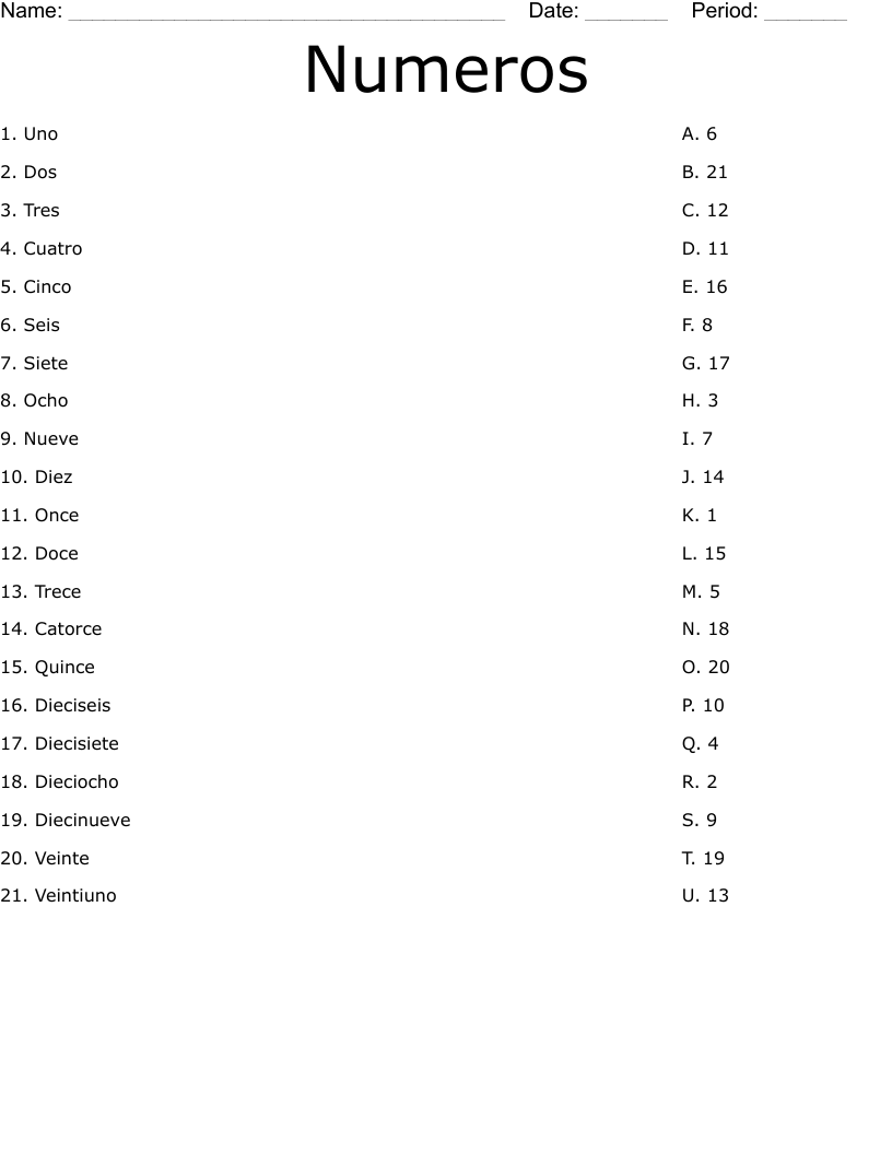 Numeros Worksheet