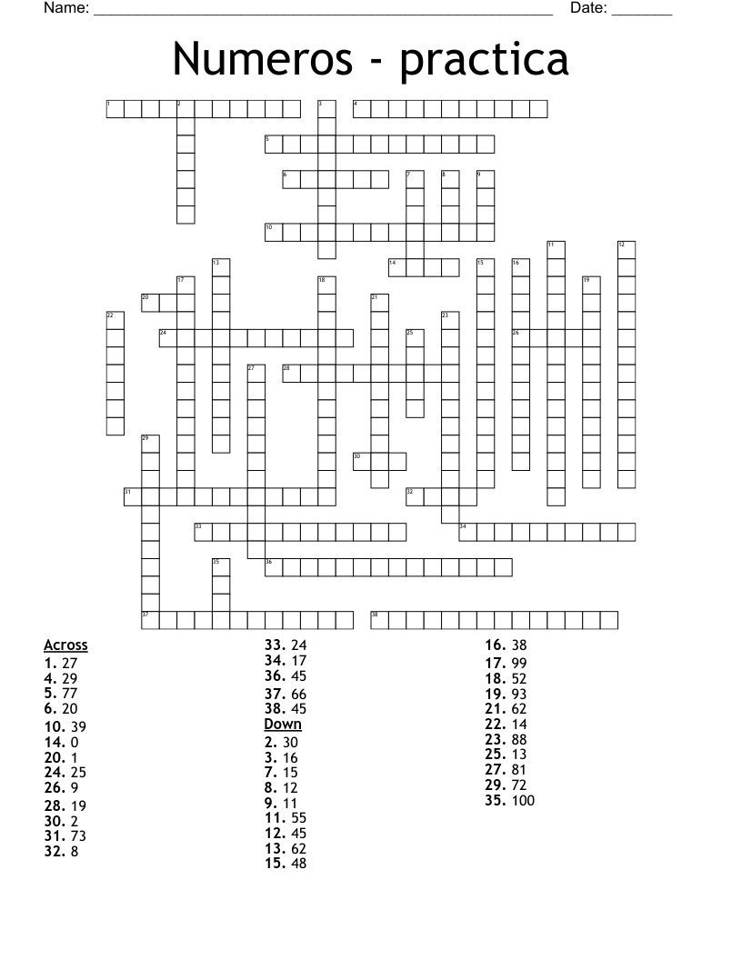 Numeros - practica Crossword
