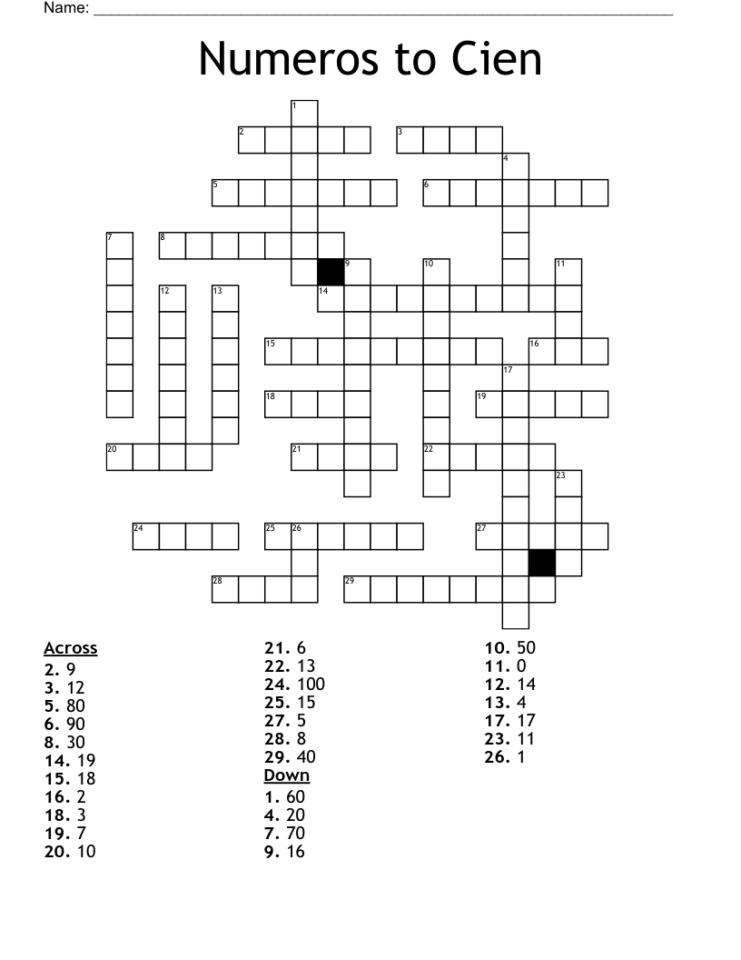 Numeros to Cien Crossword
